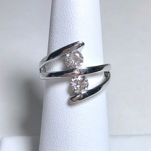 Beautiful Moissanite 2 Stone Bypass Ring